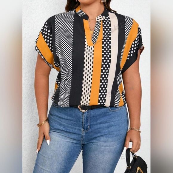 Shein Lune polka dotted striped 1X top - Picture 1 of 7